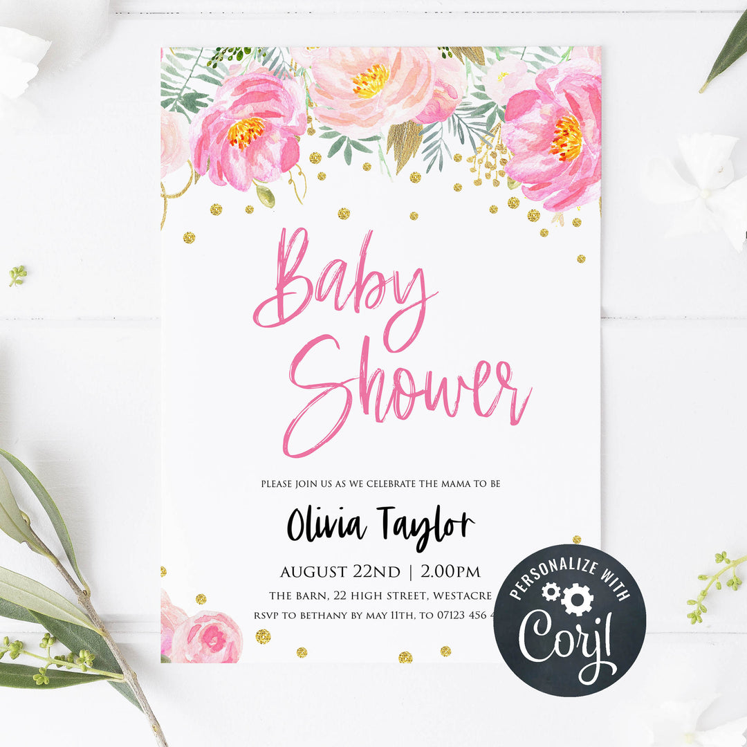 blush floral baby shower invitations, printable baby shower invitations, editable floral baby shower invitations, baby shower invites, baby invites