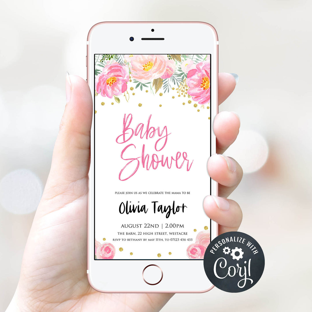 blush floral baby shower invitations, printable baby shower invitations, editable floral baby shower invitations, baby shower invites, baby invites