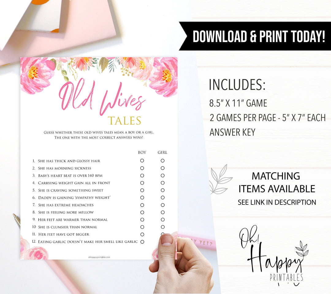 Old wives tales game, old wives tale, Printable baby shower games, blush floral fun baby games, baby shower games, fun baby shower ideas, top baby shower ideas, blush baby shower, blue baby shower ideas