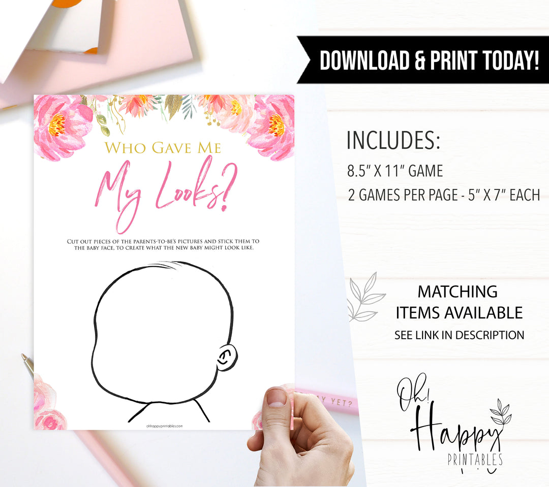 Pink blush floral baby shower what am I game, printable baby games, baby shower games, blush baby shower, floral baby games, girl baby shower ideas, pink baby shower ideas, floral baby games, popular baby games, fun baby games