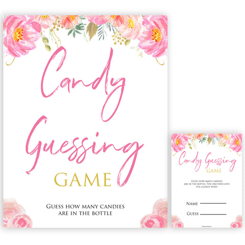 Pink blush floral baby candy guessing game, printable baby games, baby shower games, blush baby shower, floral baby games, girl baby shower ideas, pink baby shower ideas, floral baby games, popular baby games, fun baby games