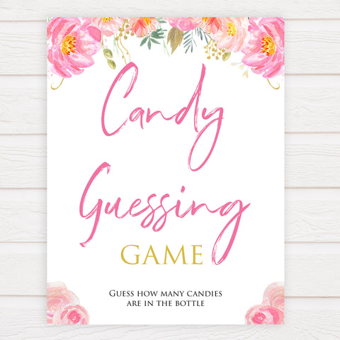 Pink blush floral baby candy guessing game, printable baby games, baby shower games, blush baby shower, floral baby games, girl baby shower ideas, pink baby shower ideas, floral baby games, popular baby games, fun baby games