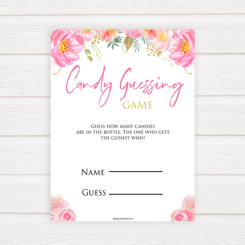 Pink blush floral baby candy guessing game, printable baby games, baby shower games, blush baby shower, floral baby games, girl baby shower ideas, pink baby shower ideas, floral baby games, popular baby games, fun baby games