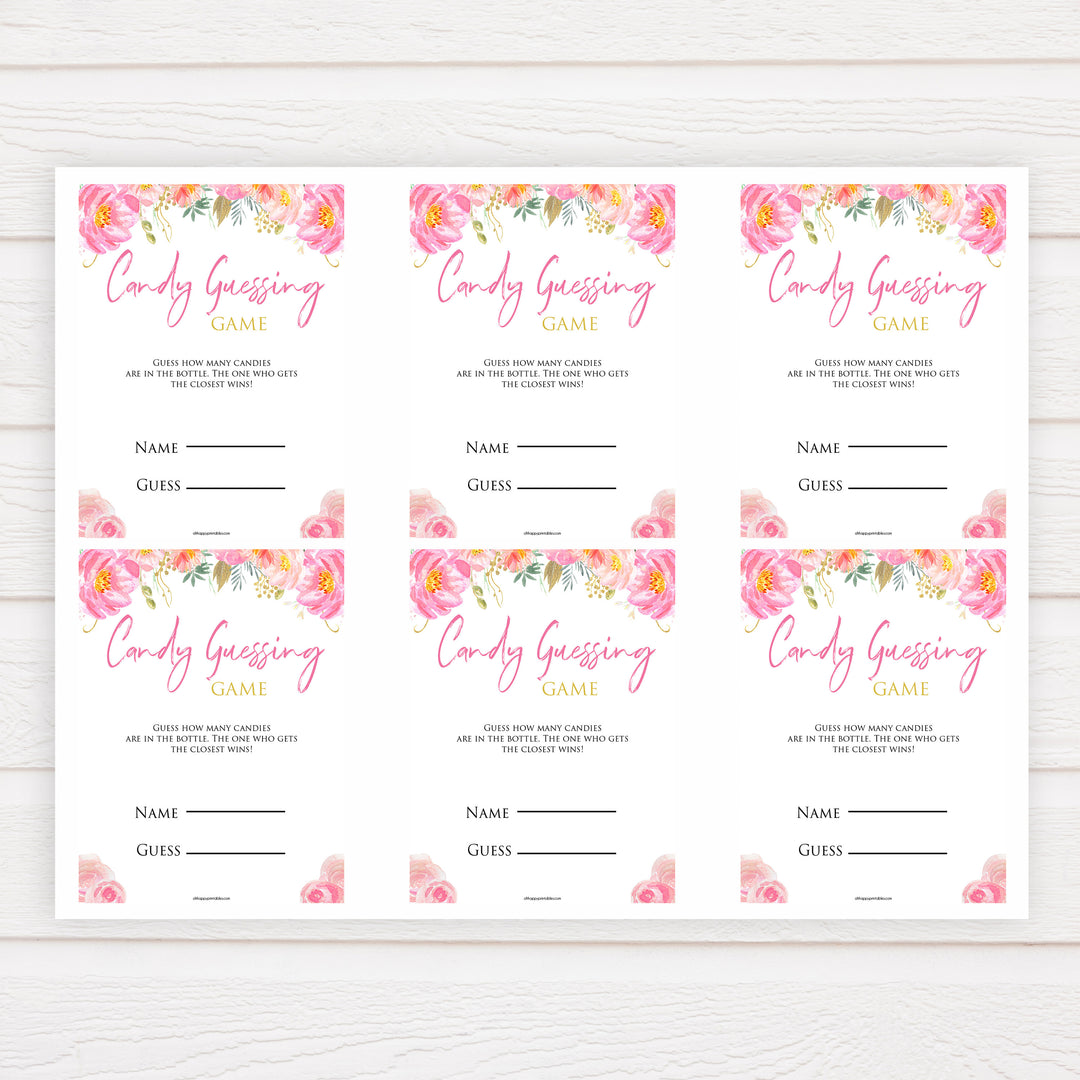 Pink blush floral baby candy guessing game, printable baby games, baby shower games, blush baby shower, floral baby games, girl baby shower ideas, pink baby shower ideas, floral baby games, popular baby games, fun baby games