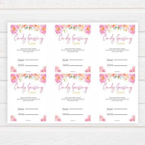Pink blush floral baby candy guessing game, printable baby games, baby shower games, blush baby shower, floral baby games, girl baby shower ideas, pink baby shower ideas, floral baby games, popular baby games, fun baby games
