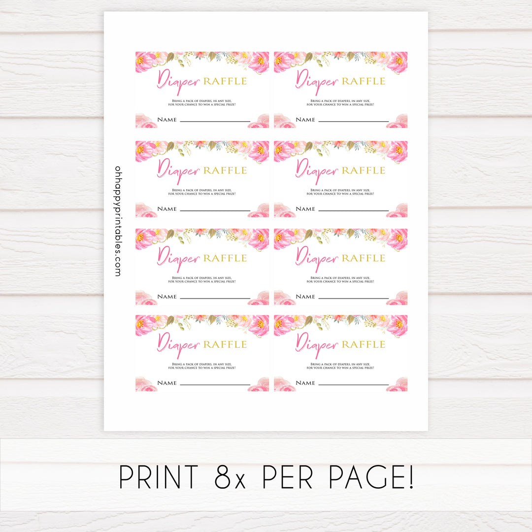 diaper raffle game, baby diaper raffle, Printable baby shower games, blush floral fun baby games, baby shower games, fun baby shower ideas, top baby shower ideas, blush baby shower, blue baby shower ideas