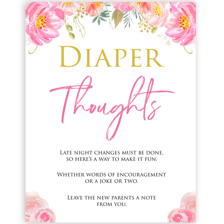 Pink blush floral diaper thoughts game, printable baby games, baby shower games, blush baby shower, floral baby games, girl baby shower ideas, pink baby shower ideas, floral baby games, popular baby games, fun baby games