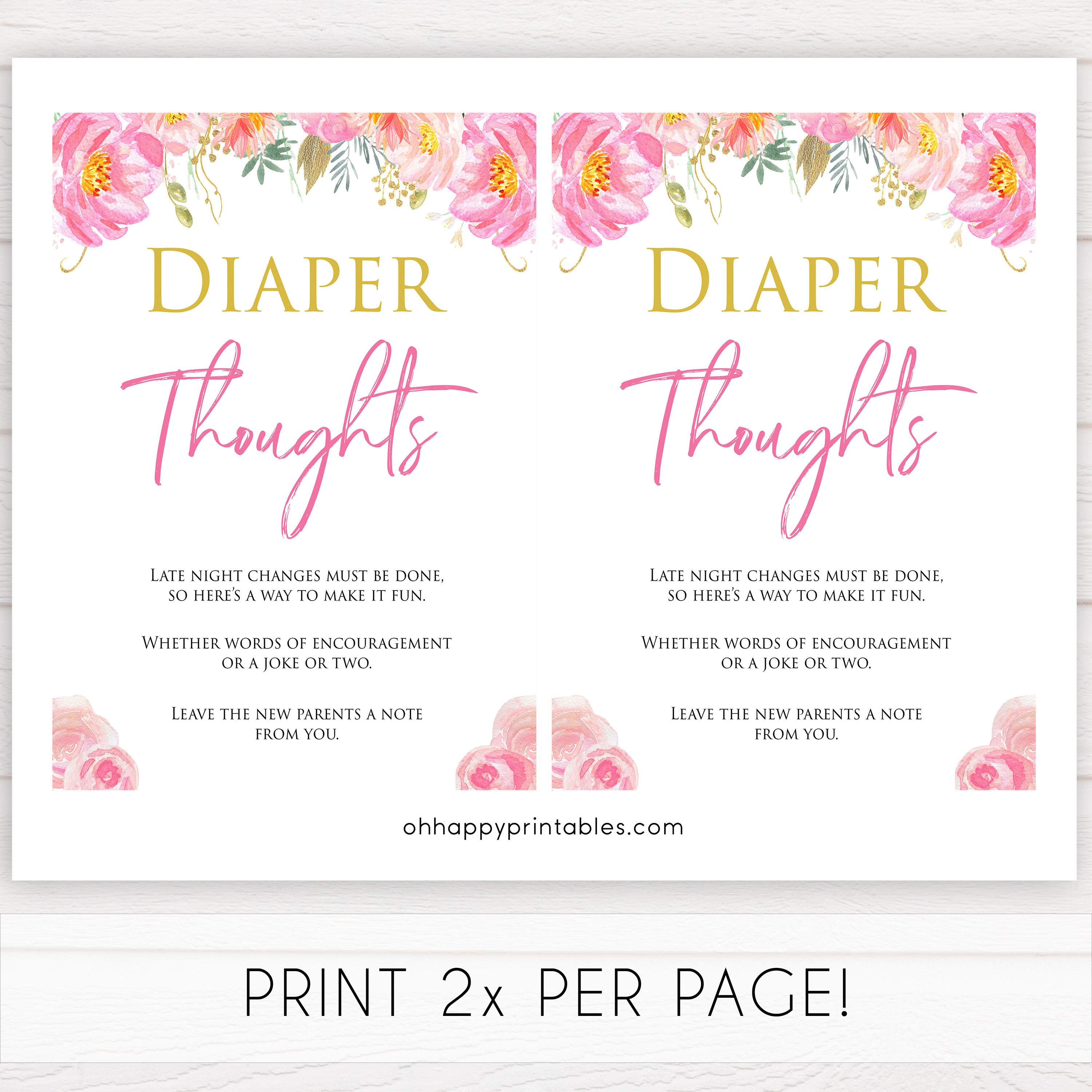 Pink blush floral diaper thoughts game, printable baby games, baby shower games, blush baby shower, floral baby games, girl baby shower ideas, pink baby shower ideas, floral baby games, popular baby games, fun baby games
