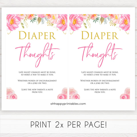 Pink blush floral diaper thoughts game, printable baby games, baby shower games, blush baby shower, floral baby games, girl baby shower ideas, pink baby shower ideas, floral baby games, popular baby games, fun baby games