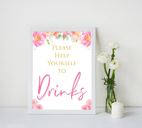 drinks baby table signs, drink table sign, Blush floral baby decor, printable baby table signs, printable baby decor, gold table signs, fun baby signs, floral fun baby table signs