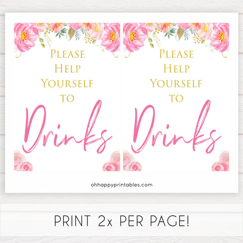 drinks baby table signs, drink table sign, Blush floral baby decor, printable baby table signs, printable baby decor, gold table signs, fun baby signs, floral fun baby table signs