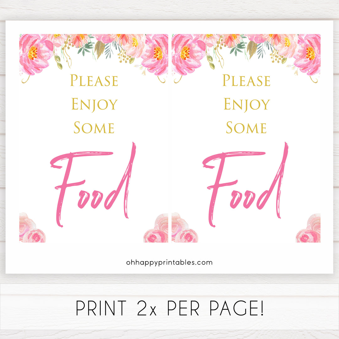 food baby table signs, food baby decor, Blush floral baby decor, printable baby table signs, printable baby decor, gold table signs, fun baby signs, floral fun baby table signs