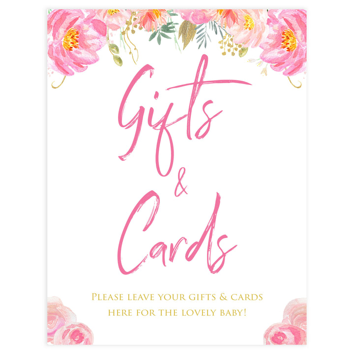 gifts and cards baby signs, Blush floral baby decor, printable baby table signs, printable baby decor, gold table signs, fun baby signs, floral fun baby table signs