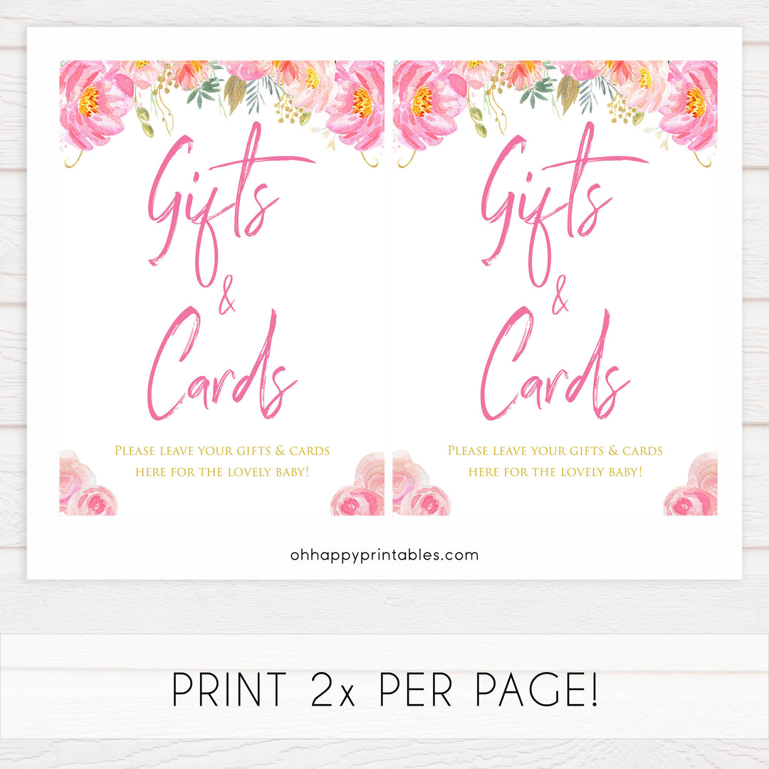 gifts and cards baby signs, Blush floral baby decor, printable baby table signs, printable baby decor, gold table signs, fun baby signs, floral fun baby table signs