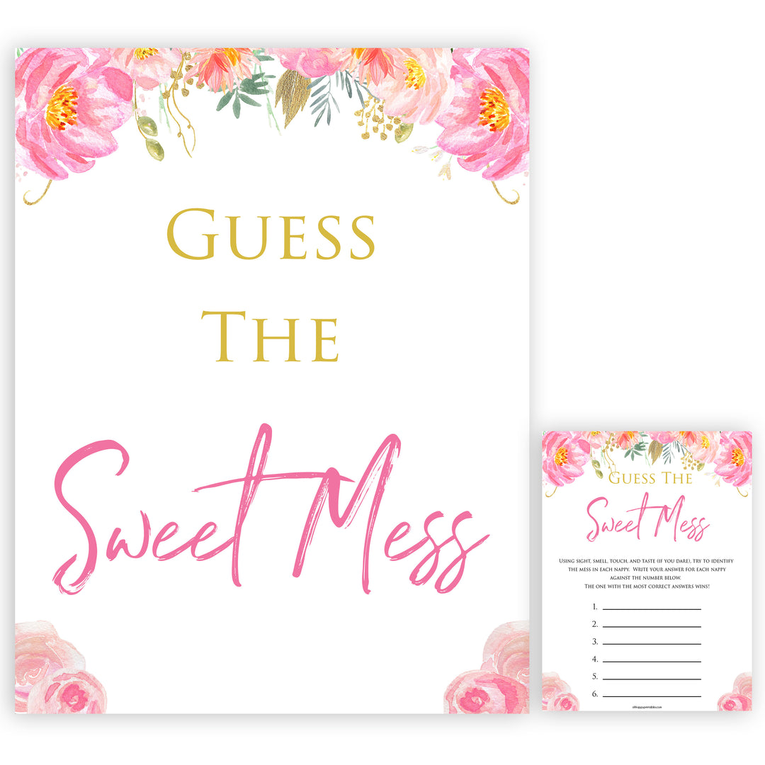 Pink blush floral baby shower guess the sweet mess printable baby games, baby shower games, blush baby shower, floral baby games, girl baby shower ideas, pink baby shower ideas, floral baby games, popular baby games, fun baby games