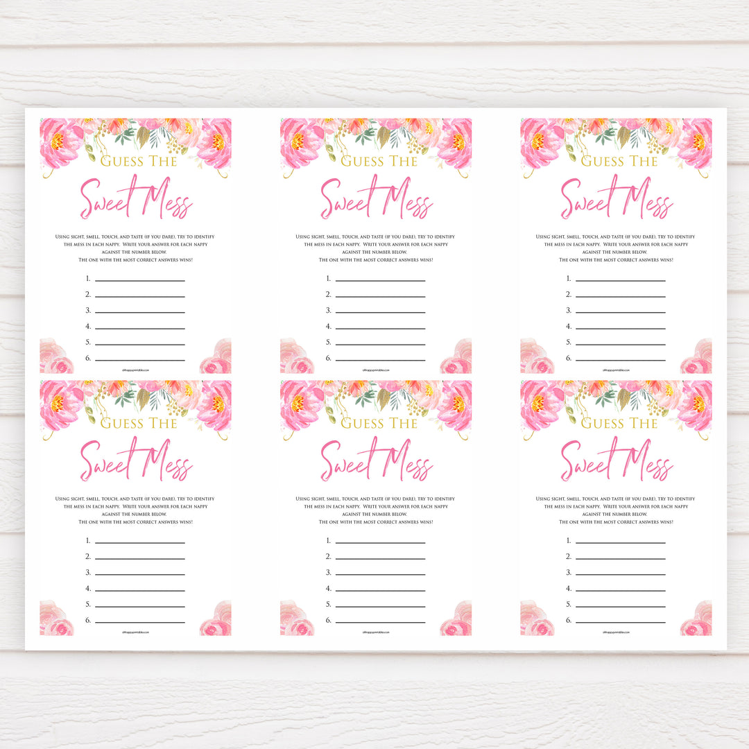 Pink blush floral baby shower guess the sweet mess printable baby games, baby shower games, blush baby shower, floral baby games, girl baby shower ideas, pink baby shower ideas, floral baby games, popular baby games, fun baby games
