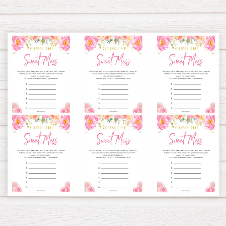 Pink blush floral baby shower guess the sweet mess printable baby games, baby shower games, blush baby shower, floral baby games, girl baby shower ideas, pink baby shower ideas, floral baby games, popular baby games, fun baby games