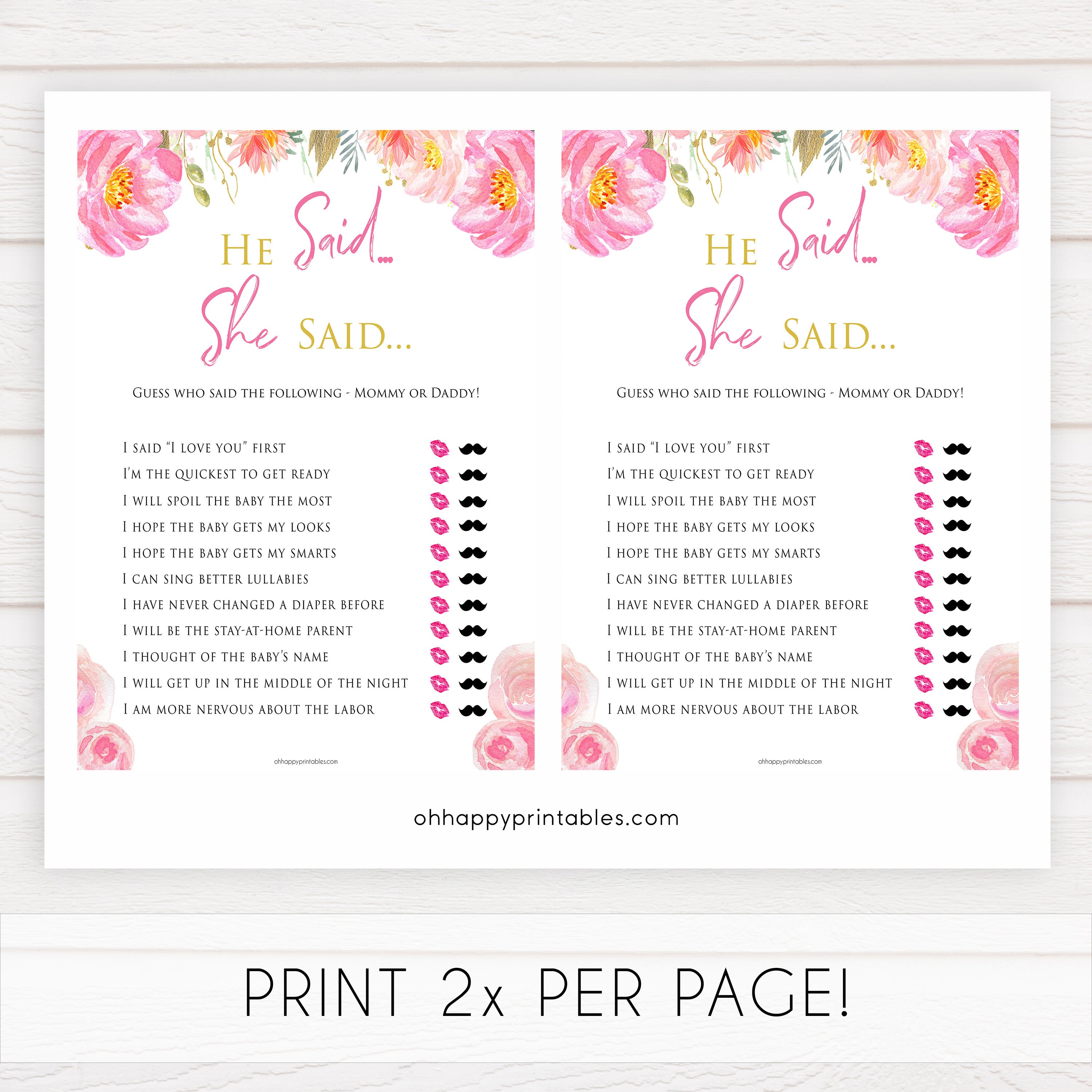 Pink blush floral baby shower he said she said, printable baby games, baby shower games, blush baby shower, floral baby games, girl baby shower ideas, pink baby shower ideas, floral baby games, popular baby games, fun baby games