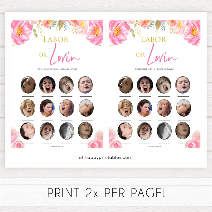 Pink blush floral baby shower labour or lovin, labor or lovin, printable baby games, baby shower games, blush baby shower, floral baby games, girl baby shower ideas, pink baby shower ideas, floral baby games, popular baby games, fun baby games