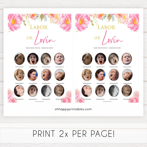 Pink blush floral baby shower labour or lovin, labor or lovin, printable baby games, baby shower games, blush baby shower, floral baby games, girl baby shower ideas, pink baby shower ideas, floral baby games, popular baby games, fun baby games