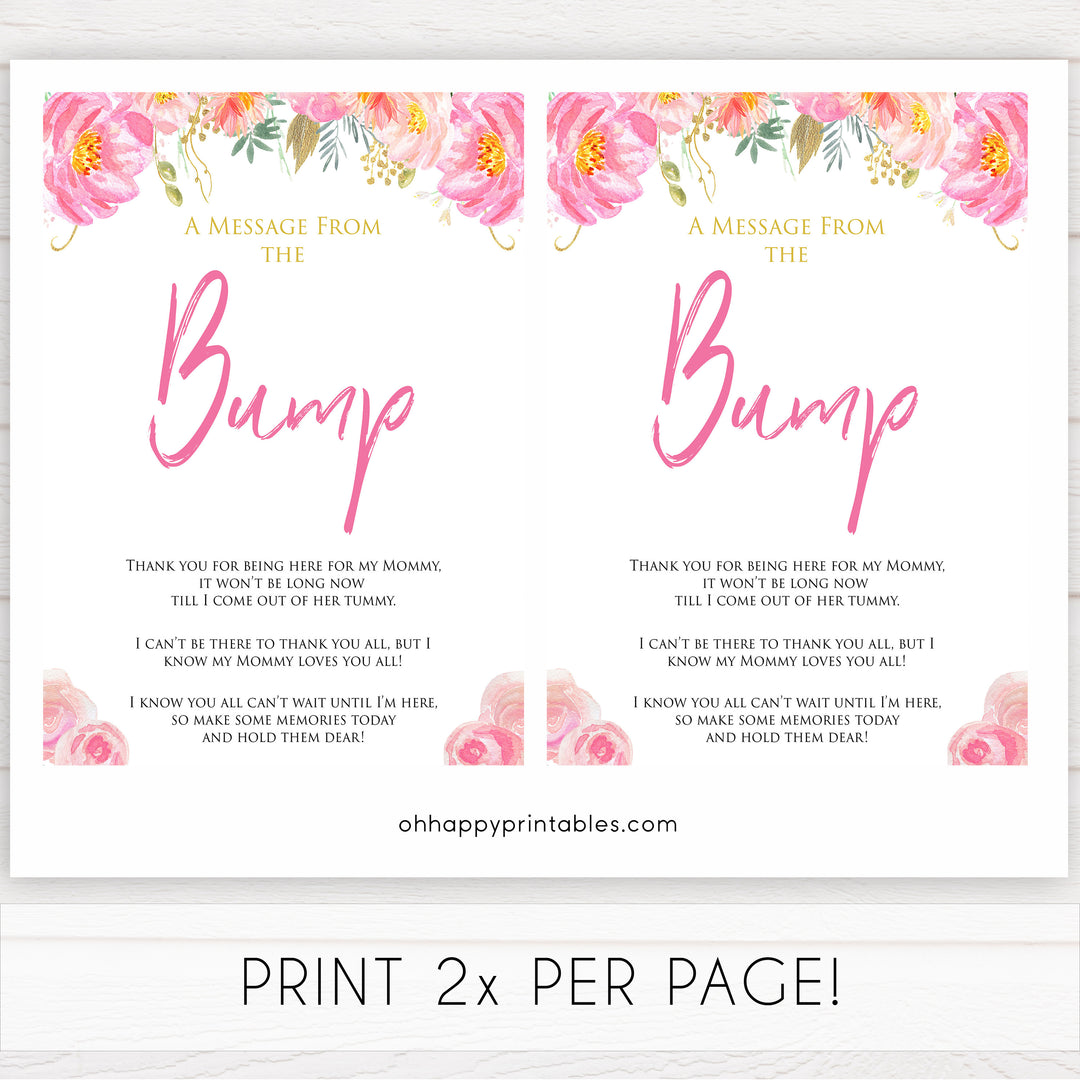 Pink blush floral baby shower message from bump, printable baby games, baby shower games, blush baby shower, floral baby games, girl baby shower ideas, pink baby shower ideas, floral baby games, popular baby games, fun baby games