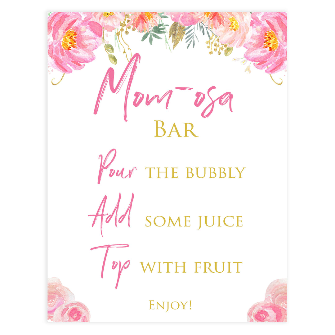 momosa baby table signs, momosa baby decor, Blush floral baby decor, printable baby table signs, printable baby decor, gold table signs, fun baby signs, floral fun baby table signs