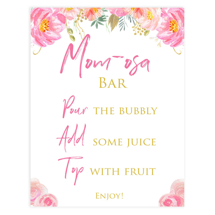 momosa baby table signs, momosa baby decor, Blush floral baby decor, printable baby table signs, printable baby decor, gold table signs, fun baby signs, floral fun baby table signs