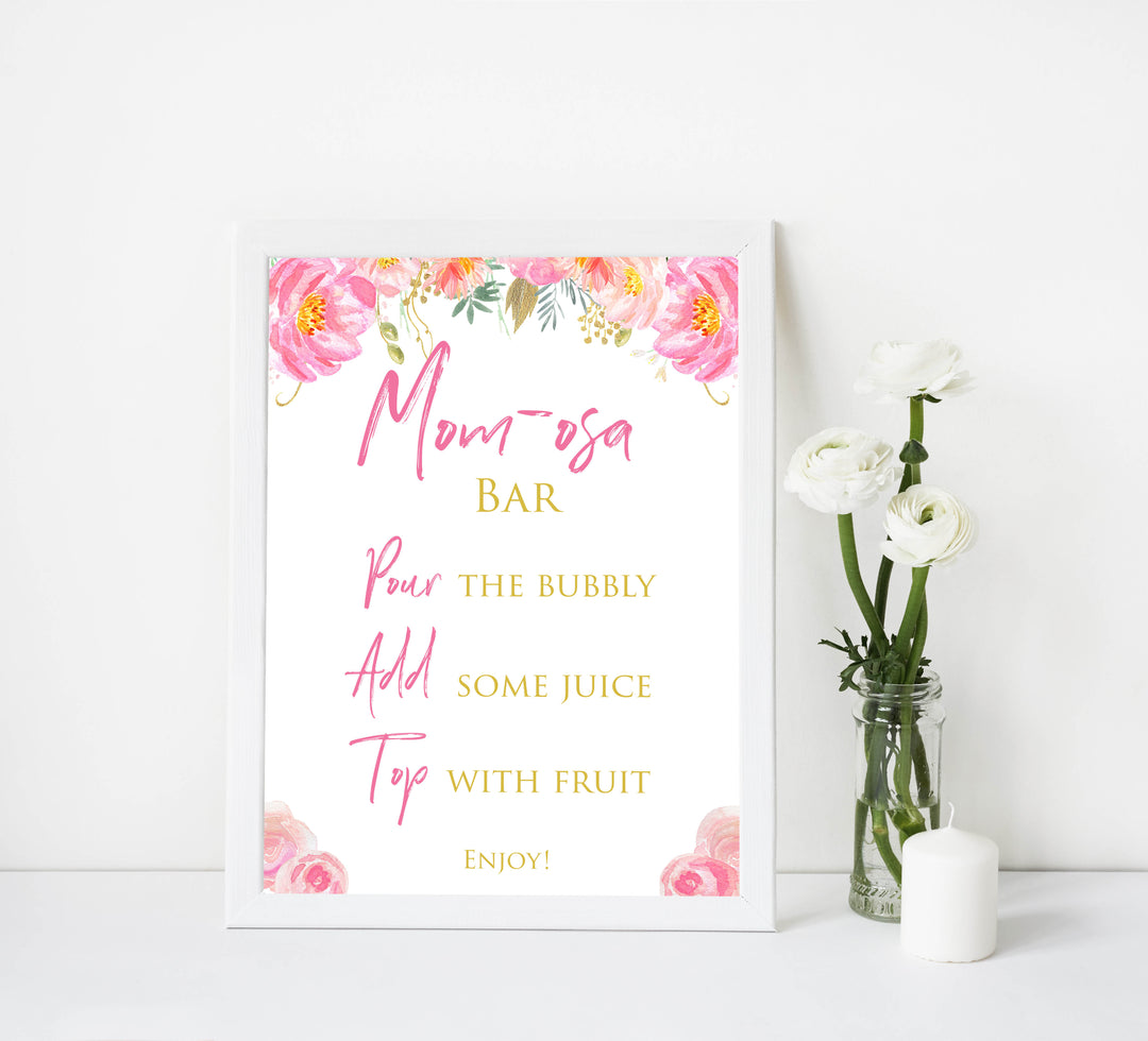 momosa baby table signs, momosa baby decor, Blush floral baby decor, printable baby table signs, printable baby decor, gold table signs, fun baby signs, floral fun baby table signs