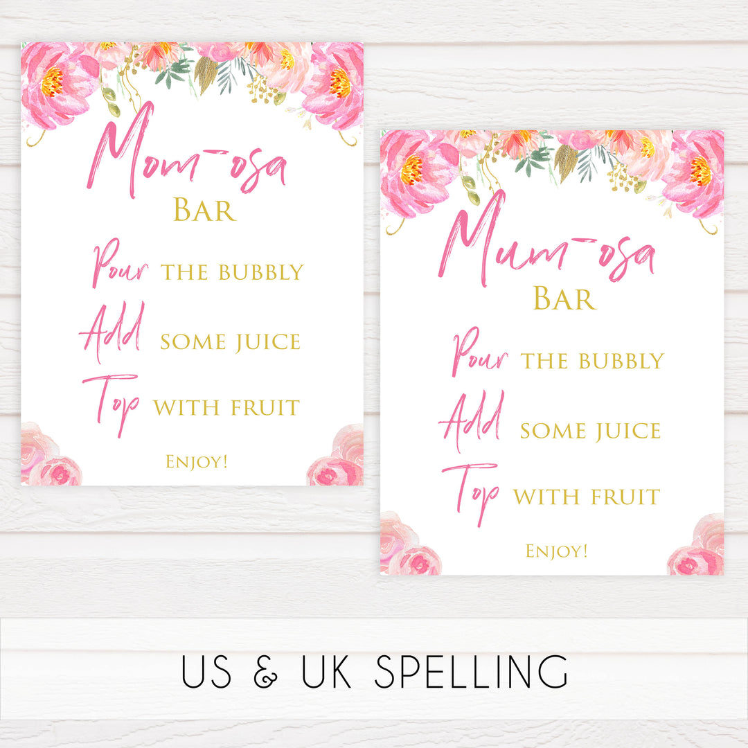momosa baby table signs, momosa baby decor, Blush floral baby decor, printable baby table signs, printable baby decor, gold table signs, fun baby signs, floral fun baby table signs