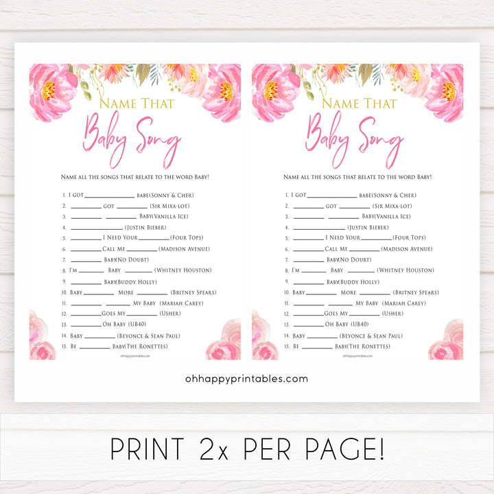 Pink blush floral baby shower name that baby song game, printable baby games, baby shower games, blush baby shower, floral baby games, girl baby shower ideas, pink baby shower ideas, floral baby games, popular baby games, fun baby games