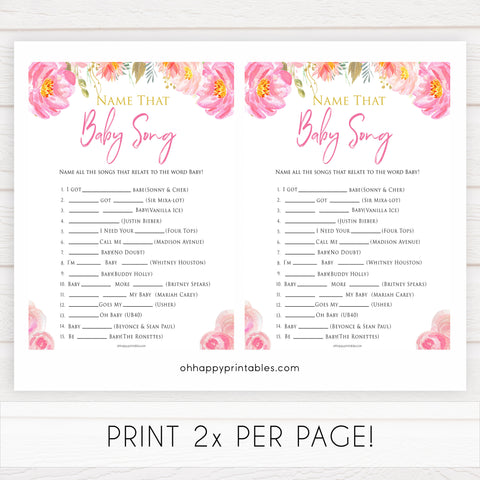 Pink blush floral baby shower name that baby song game, printable baby games, baby shower games, blush baby shower, floral baby games, girl baby shower ideas, pink baby shower ideas, floral baby games, popular baby games, fun baby games
