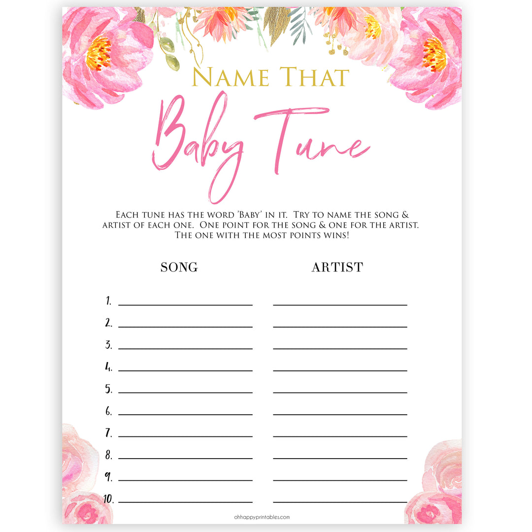 Pink blush floral baby shower name that baby tune game, printable baby games, baby shower games, blush baby shower, floral baby games, girl baby shower ideas, pink baby shower ideas, floral baby games, popular baby games, fun baby games