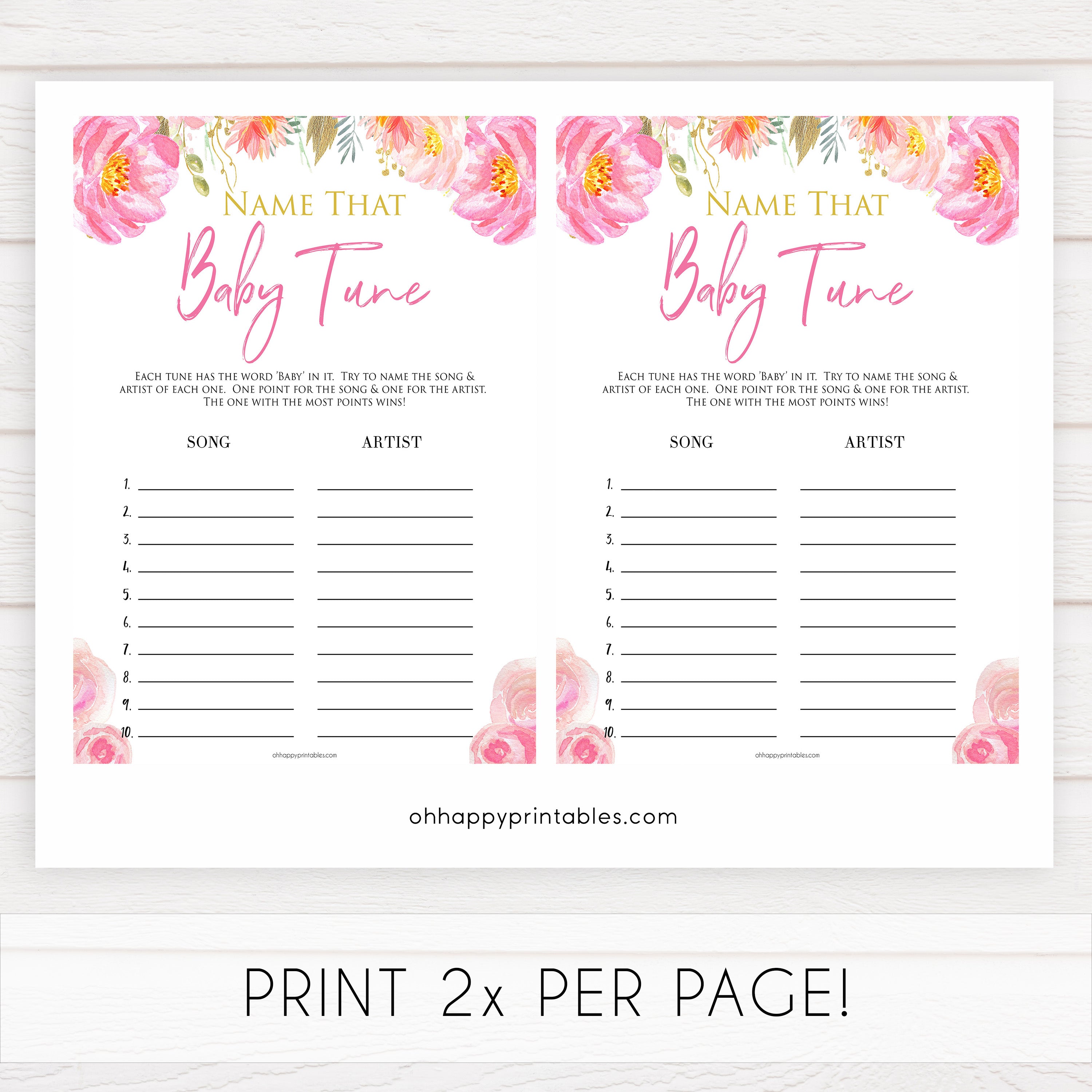 Pink blush floral baby shower name that baby tune game, printable baby games, baby shower games, blush baby shower, floral baby games, girl baby shower ideas, pink baby shower ideas, floral baby games, popular baby games, fun baby games