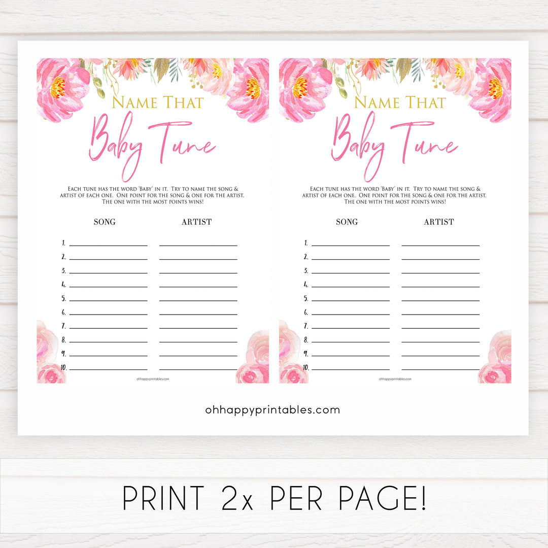 Pink blush floral baby shower name that baby tune game, printable baby games, baby shower games, blush baby shower, floral baby games, girl baby shower ideas, pink baby shower ideas, floral baby games, popular baby games, fun baby games