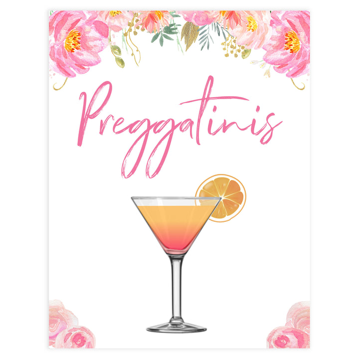 preggatinis baby signs, preggatinis baby decor, Blush floral baby decor, printable baby table signs, printable baby decor, gold table signs, fun baby signs, floral fun baby table signs