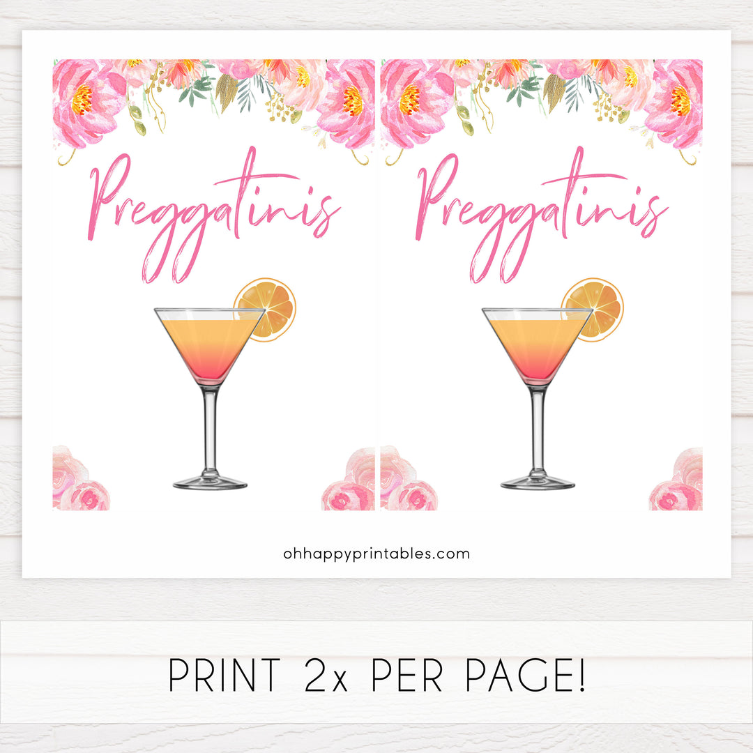 preggatinis baby signs, preggatinis baby decor, Blush floral baby decor, printable baby table signs, printable baby decor, gold table signs, fun baby signs, floral fun baby table signs