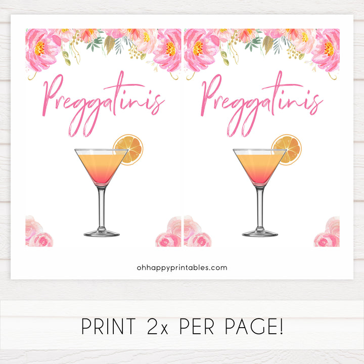 preggatinis baby signs, preggatinis baby decor, Blush floral baby decor, printable baby table signs, printable baby decor, gold table signs, fun baby signs, floral fun baby table signs