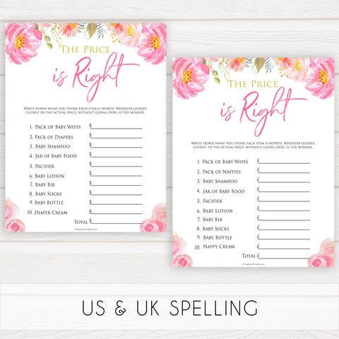 Pink blush floral baby shower price is right game, printable baby games, baby shower games, blush baby shower, floral baby games, girl baby shower ideas, pink baby shower ideas, floral baby games, popular baby games, fun baby games