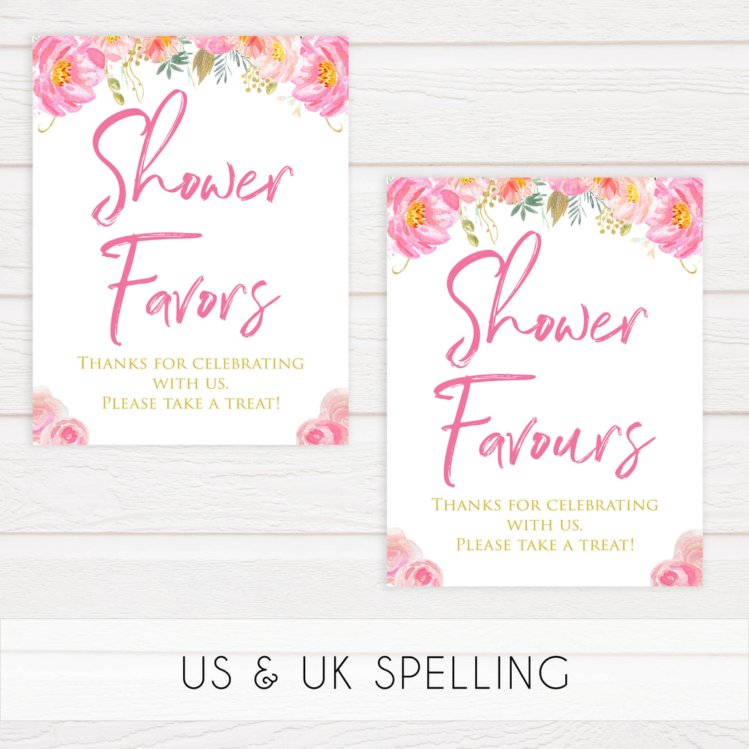 favors baby table sign, favors baby decor, Blush floral baby decor, printable baby table signs, printable baby decor, gold table signs, fun baby signs, floral fun baby table signs