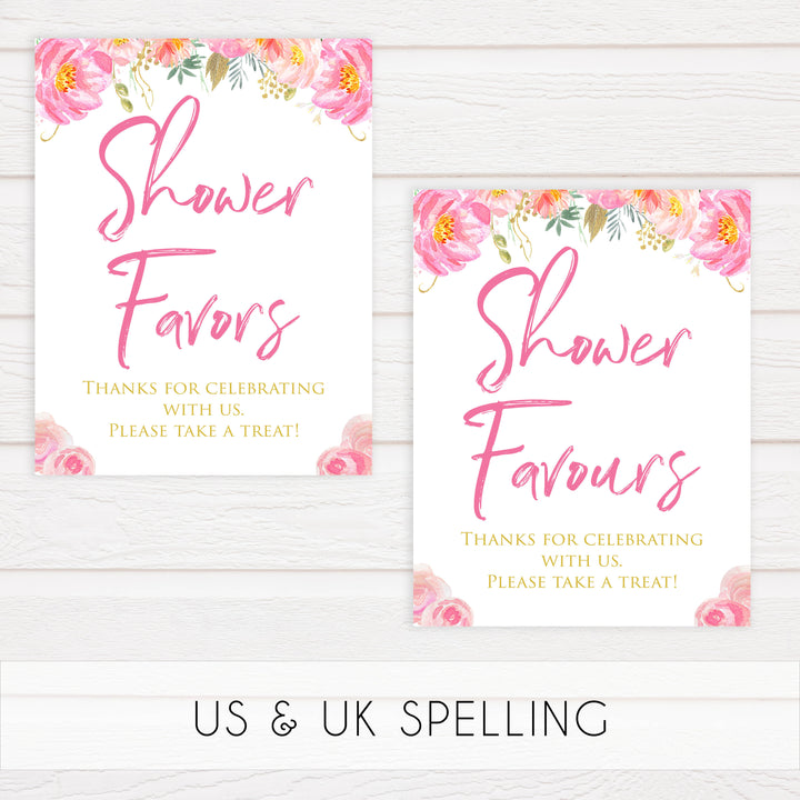 favors baby table sign, favors baby decor, Blush floral baby decor, printable baby table signs, printable baby decor, gold table signs, fun baby signs, floral fun baby table signs