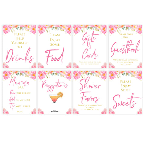 8 baby shower signs, 8 baby table signs, Blush floral baby decor, printable baby table signs, printable baby decor, gold table signs, fun baby signs, floral fun baby table signs