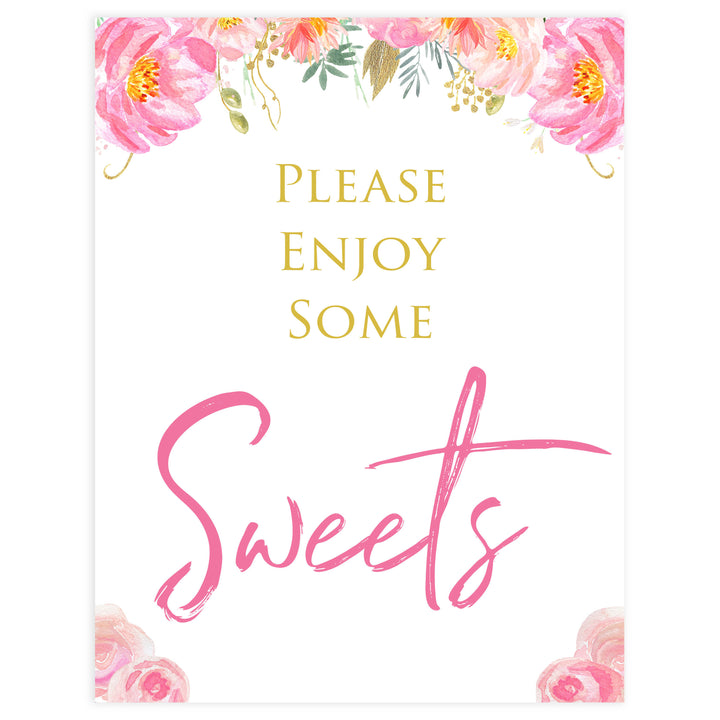 sweets baby table signs, sweets baby decor,  Blush floral baby decor, printable baby table signs, printable baby decor, gold table signs, fun baby signs, floral fun baby table signs