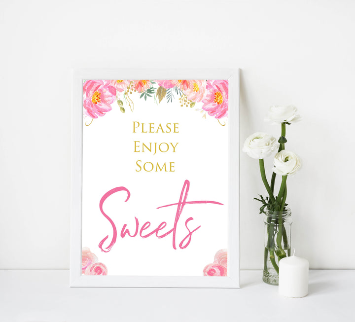 sweets baby table signs, sweets baby decor,  Blush floral baby decor, printable baby table signs, printable baby decor, gold table signs, fun baby signs, floral fun baby table signs