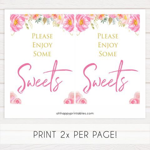 sweets baby table signs, sweets baby decor,  Blush floral baby decor, printable baby table signs, printable baby decor, gold table signs, fun baby signs, floral fun baby table signs