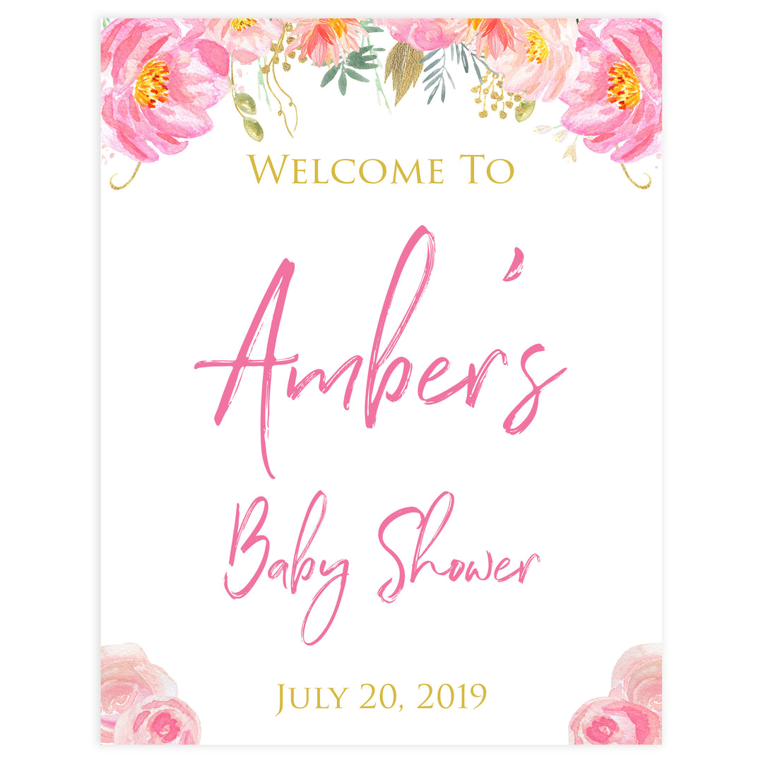 baby welcome signs, printable baby welcome signs, blush floral baby shower, bush baby shower decor, baby welcome signs