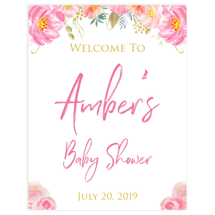 baby welcome signs, printable baby welcome signs, blush floral baby shower, bush baby shower decor, baby welcome signs