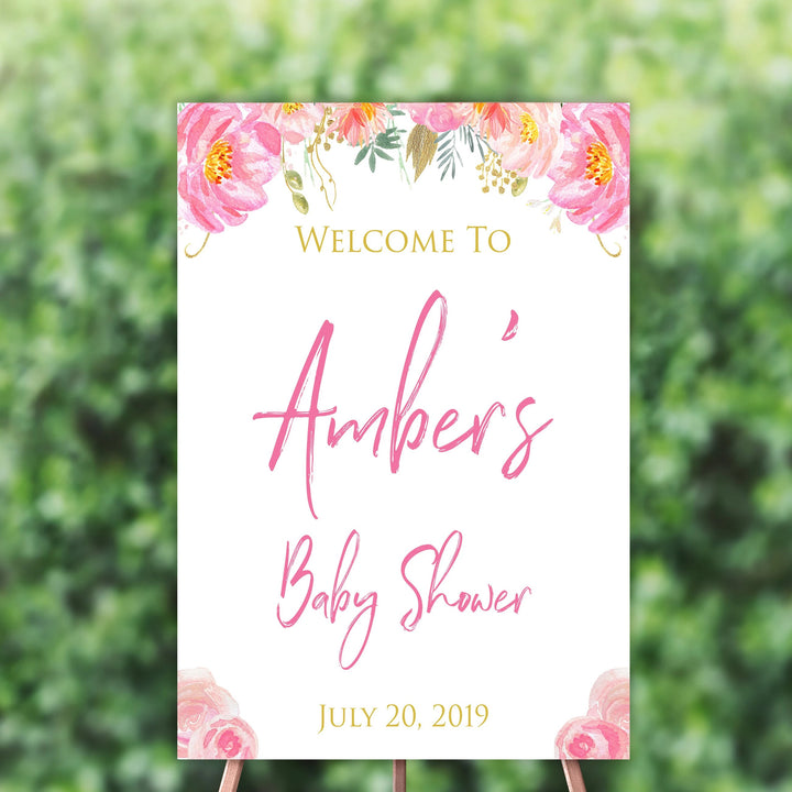 baby welcome signs, printable baby welcome signs, blush floral baby shower, bush baby shower decor, baby welcome signs