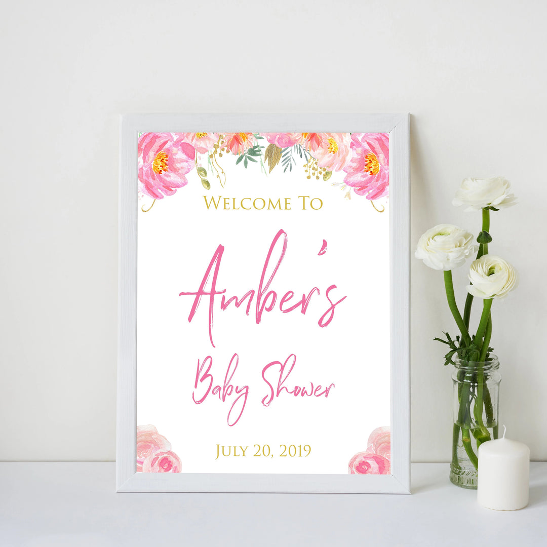 baby welcome signs, printable baby welcome signs, blush floral baby shower, bush baby shower decor, baby welcome signs