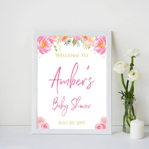 baby welcome signs, printable baby welcome signs, blush floral baby shower, bush baby shower decor, baby welcome signs
