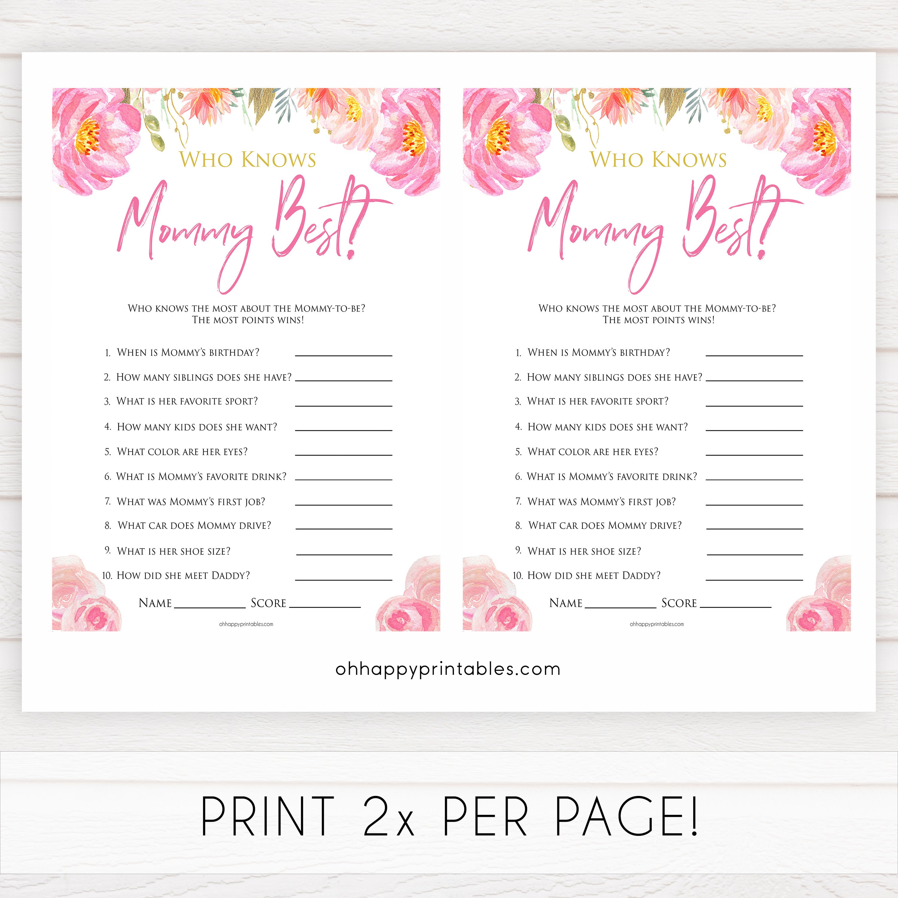 Pink blush floral baby shower who knows mommy best, who knows mummy best game, printable baby games, baby shower games, blush baby shower, floral baby games, girl baby shower ideas, pink baby shower ideas, floral baby games, popular baby games, fun baby games
